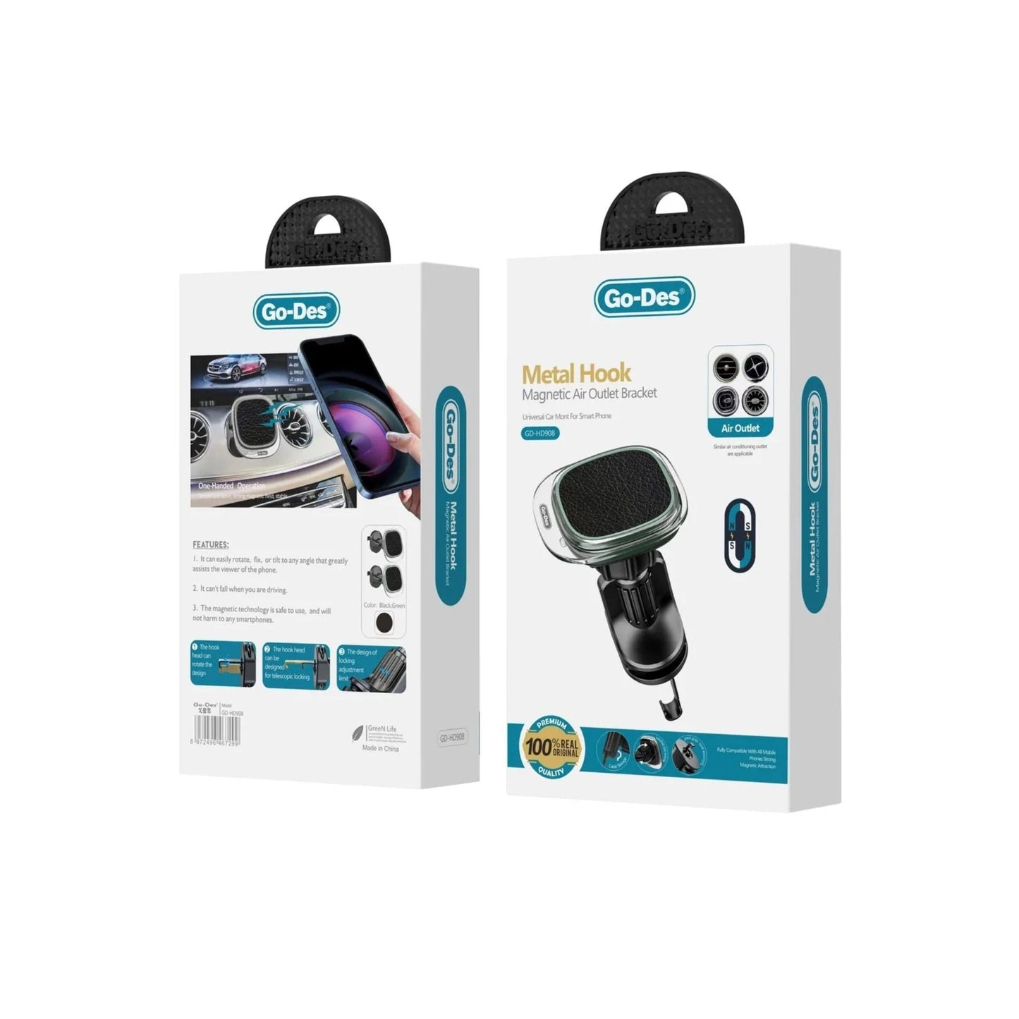 Go-Des GD-HD808 Magnetic Air Vent Car Mount – Metal Hook Universal Phone Holder with 360° Rotation | UAE