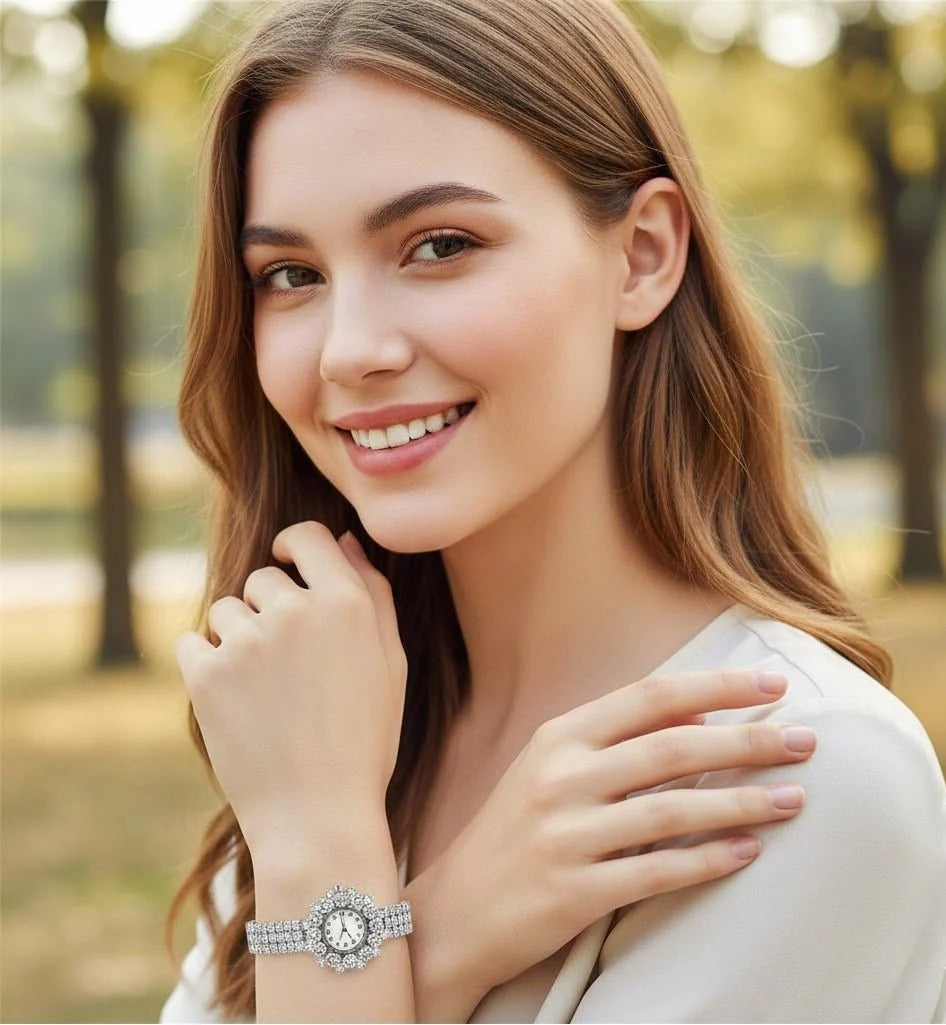 Elegant Pearl Halo Watch