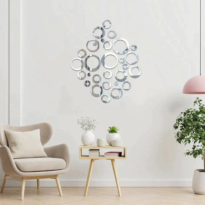 3D Ring 42 Silver Acrylic Mirror for Wall Decor