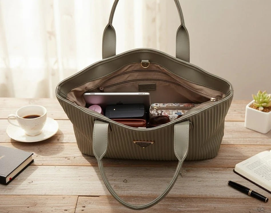Ribbed Texture Tote Handbag – Fashion Lady Women’s Shoulder Bag