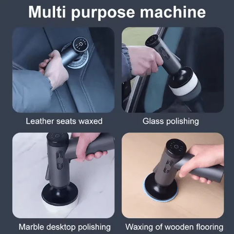 Multi-purpose machine being used on leather seats, glass, marble, and wooden flooring.