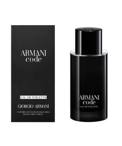 Armani Code perfume bottle and packaging on a white background