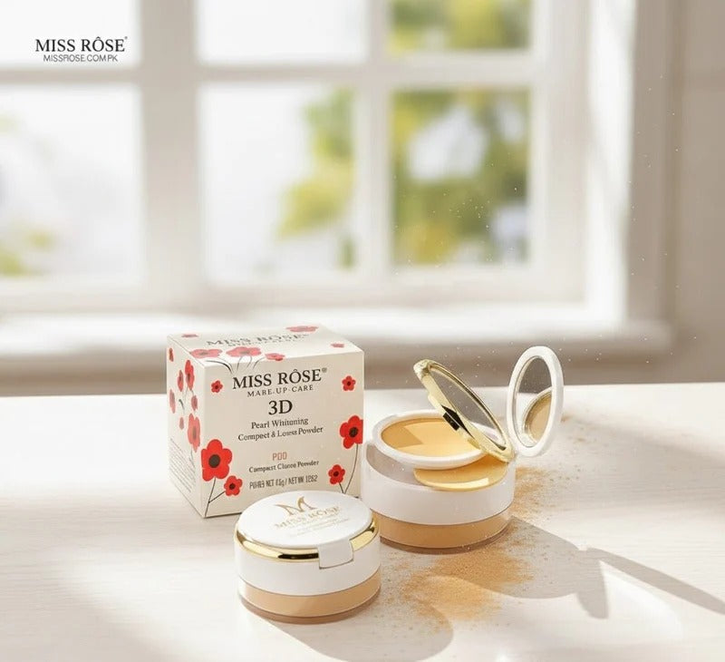 Miss Rose 3D Pearl Whitening Compact &amp; Loose Powder – 45g