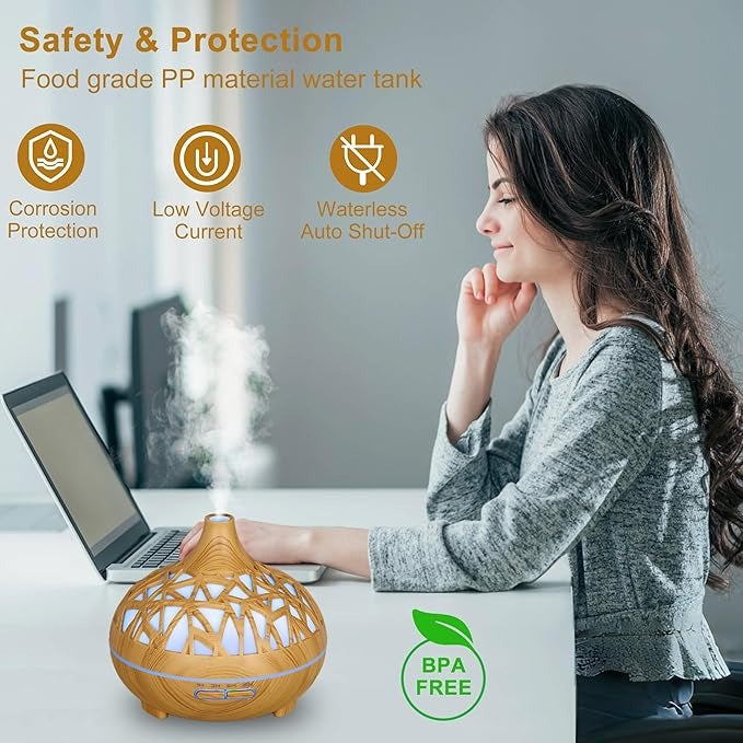 Wooden Lattice Design Ultrasonic Aroma Diffuser – 300ML