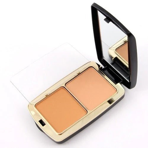 Compact powder in a black case on a white background