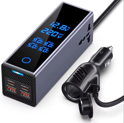 300W Car Power Inverter – Dual PD 36W Type-C & QC3.0 USB Ports with Smart LED Display & AC Outlet | UAE