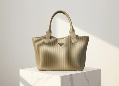 Ribbed Texture Tote Handbag – Fashion Lady Women’s Shoulder Bag
