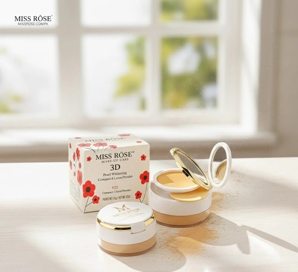 Miss Rose 3D Pearl Whitening Compact &amp; Loose Powder – 45g