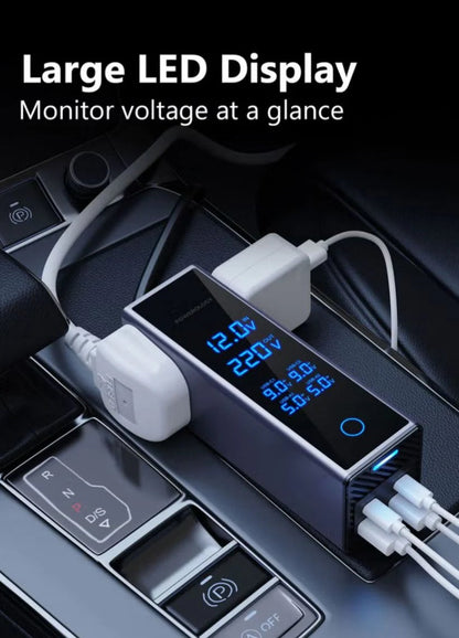 300W Car Power Inverter – Dual PD 36W Type-C & QC3.0 USB Ports with Smart LED Display & AC Outlet | UAE